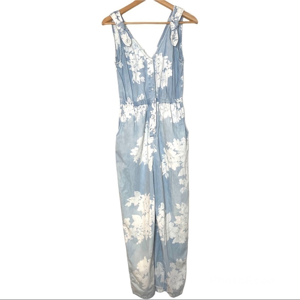 Anthropologie Pilcro chambray floral jumpsuit XS